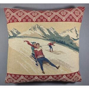 Hines of Oxford Woven Tapestry Sledding Alps Nordic Snowflake Throw Pillow 16x17